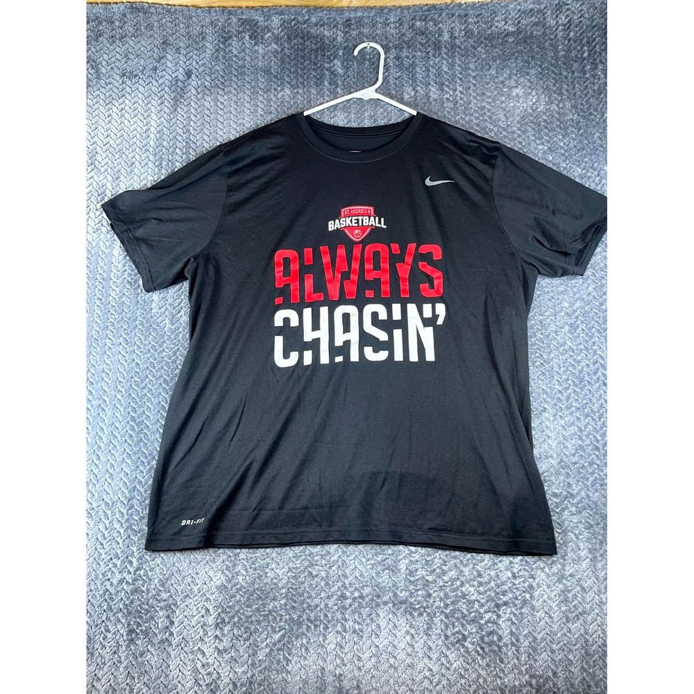 Nike Dri Fit T Shirt Men 2XL Black Always Chasin Basketball Graphic Athletic Cut